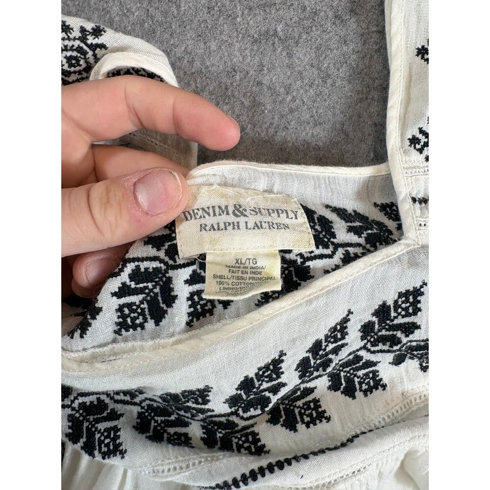 Denim & Supply Ralph Lauren Blouse Women XL White Embroidered Floral Square Neck - Picture 2 of 7